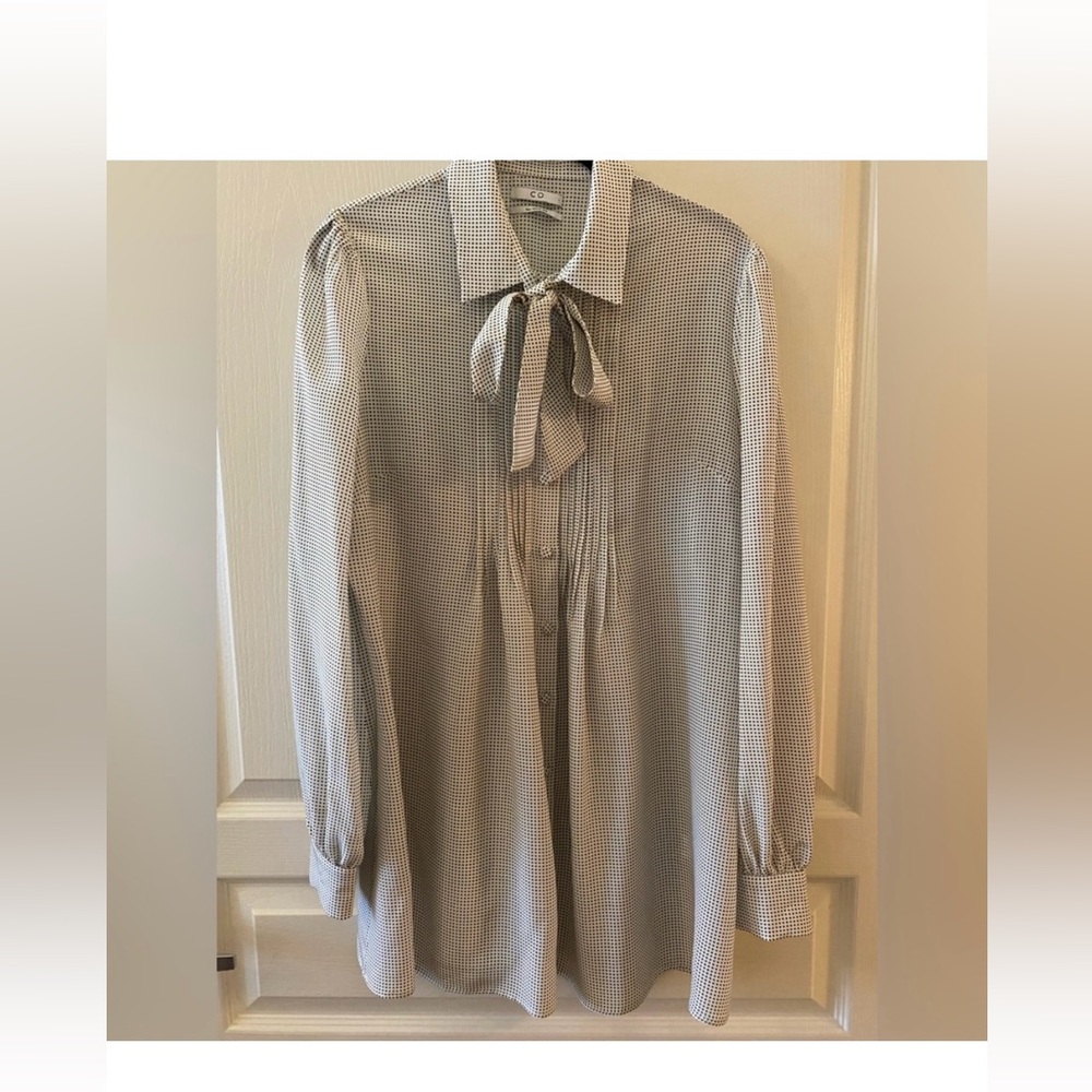 CO 100% Silk Tie-Neck Blouse - L